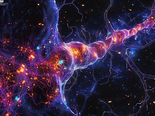 Poster - A Vibrant and Detailed Illustration of a Neuron