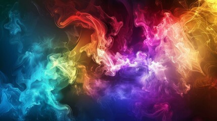 Wall Mural - Colorful smoke patterns swirling in vibrant hues of blue, purple, red, and orange against a dark background