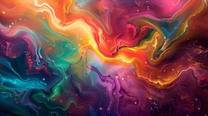 Wall Mural - Vibrant swirling colors create a cosmic scene reminiscent of distant galaxies and nebulae in a stunning abstract artwork