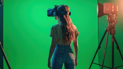 Poster - Person on green screen with minimal shadows - Techniques to reduce or eliminate shadows in green screen setups, ensuring cleaner keying and a more professional look, 