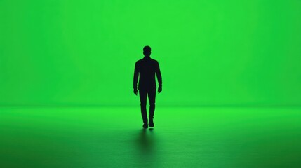 Poster - Person on green screen with minimal shadows - Techniques to reduce or eliminate shadows in green screen setups, ensuring cleaner keying and a more professional look, 