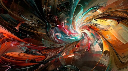 Wall Mural - Colorful abstract swirling pattern representing a blend of movement and energy in digital art, showcasing vibrant hues and dynamic flow