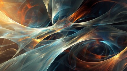 Wall Mural - Abstract swirling patterns of blue, orange, and white colors creating a dynamic visual effect in a digital artwork
