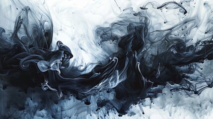 Wall Mural - abstract black ink flowing smoothly on a white background during artistic creation process