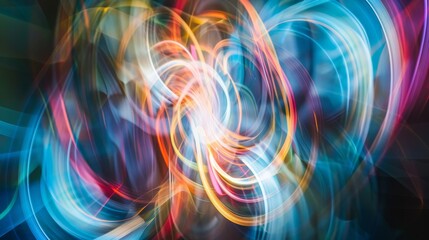 Wall Mural - Colorful light trails create a vibrant abstract pattern in a dark setting during a nighttime event