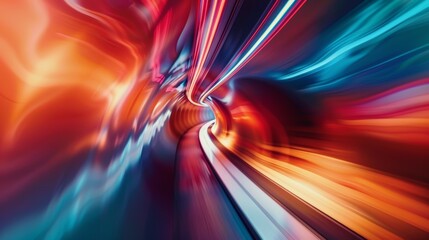 Wall Mural - Colorful abstract swirl of blue, red, and orange light rays creating a dynamic motion effect in a digital artwork