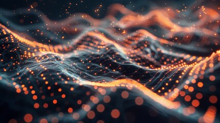 Wall Mural - Vibrant abstract waves of light and motion illustrate digital data and energy flow in a dark background