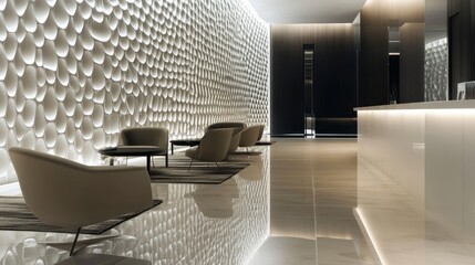 Poster - Textured ceramic tiles with digital integration - Combining traditional ceramic textures with digital displays or smart technology, perfect for innovative retail environments or high-tech interiors.