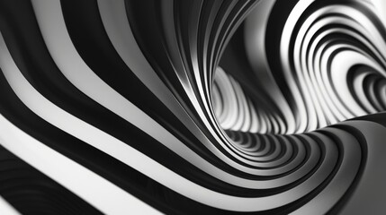Wall Mural - Abstract black and white swirling stripes creating a dynamic visual effect in a creative art piece