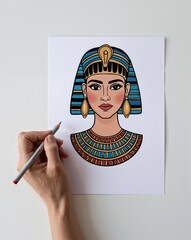 Wall Mural - hand drawing cleopatra clipart on plain white background