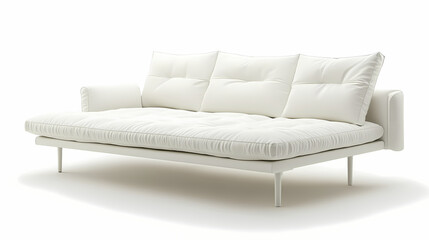 An isolated leather sofa with cushions on a white background, suitable for comfortable seating in a modern home