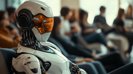 Poster - A robot is sitting in a room with people
