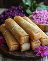 A traditional offering of tamales for Day of the Dead isolated on white background. 