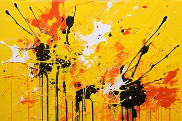 abstract splatters on a yellow canvas