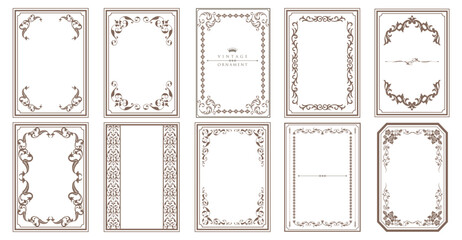 Fototapete - Set of Decorative vintage borders and frames, floral ornament, vector design. .eps