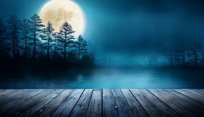 Wall Mural - mystic natural halloween background for party invitation card shining moonlight on wooden planks mis