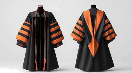 Wall Mural - graduate gown mockup with front and back views isolated clean white background