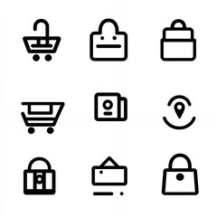 Poster - Set of nine shopping icons, including carts, bags, and wallets.