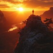 © Creative Stock Ai - man standing on a mountain peak, watching the mountain scenery at sunset