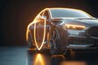 © Dina - Futuristic car with a shield symbol representing security and protection and car insurance