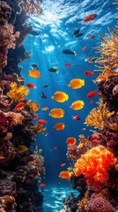 colorful fish and corals under the sea, illustration, wallpaper, background