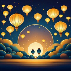 Wall Mural - flying lanterns in lantern festival
