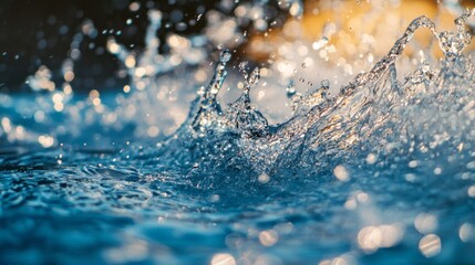 Poster - A splash of water in the air with a blue background