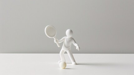 Minimalist Tennis Player Figurine on White Surface