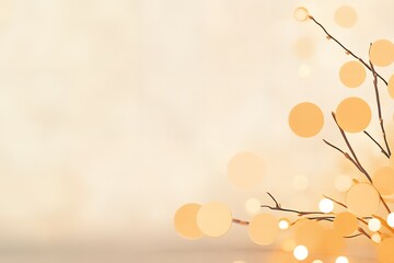 Wall Mural - soft bokeh lights in warm yellow and pastel colors with delicate branches on a blurred background. f