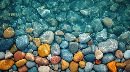 sea waves on the beach and pebbles, turquoise colors, close-up, wallpaper, natural background