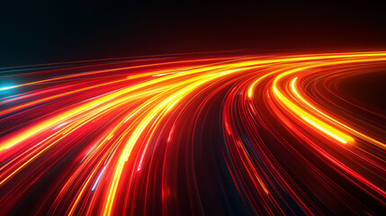 Poster - Vibrant light trails of red and yellow create dynamic and energetic scene against dark background, evoking sense of movement and speed