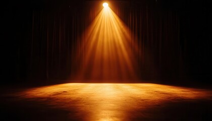 Wall Mural - a spotlight shines brightly on an empty stage illuminating the floor with warm light. the curtains a