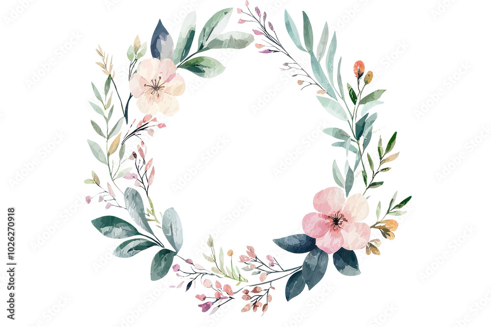 Elegant watercolor floral wreath with pink, green, and orange tones ...