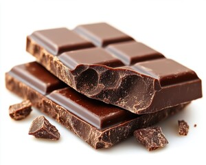 Wall Mural - A single dark chocolate bar piece with smooth texture and sharp edges, isolated on white background 