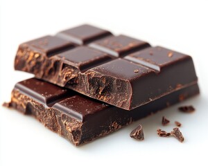 Wall Mural - A single dark chocolate bar piece with smooth texture and sharp edges, isolated on white background 