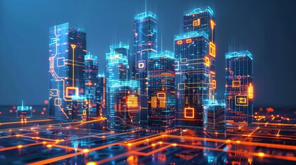 Poster - Futuristic AI Cityscape with Glowing Buildings