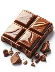 Wall Mural - A single piece of milk chocolate with smooth, shiny surface and crisp edges, isolated on white background 