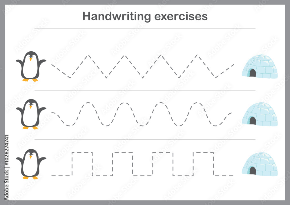 Basic writing exercises. Trace line worksheets for children. Preschool