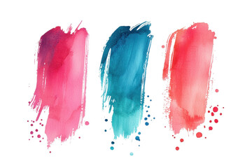 Wall Mural - Vibrant watercolor brush strokes in pink, blue, and red on a transparent background. perfect for creative designs and artistic projects.