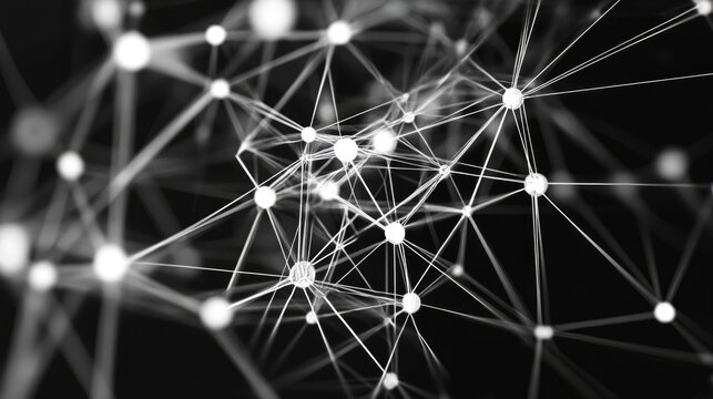 A one-color minimalist background with white dots connected by glowing lines, forming an abstract network with room for text in the center.