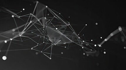 Poster - A sleek and modern background with glowing white dots and thin lines connected in a geometric pattern, designed with a central space for text.