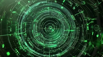 Wall Mural - a green radar signal screen with rotating circles and dots