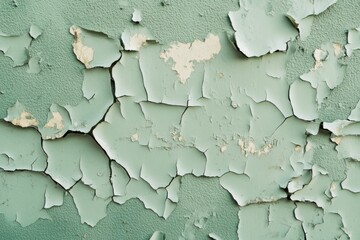 A textured wall with faded green paint peeling in large flakes