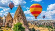 © Pricha.RT - A peaceful scene of hot air balloons gently floating over Cappadocia at sunset