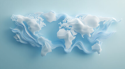 Poster - Abstract world map rendered in 3D with a wavy blue background.
