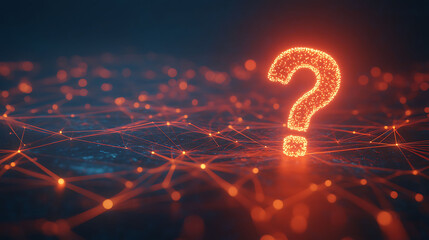 Aufkleber - A glowing question mark symbol sits on a digital network of connected dots and lines.