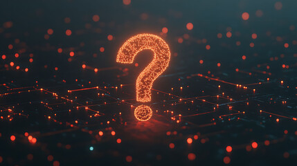 Aufkleber - A glowing question mark on a futuristic digital background, representing uncertainty and the search for answers in the digital age.