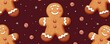 © Georgii - Festive gingerbread man pattern on a rich maroon background capturing a joyful holiday spirit with minimalistic style and charming details