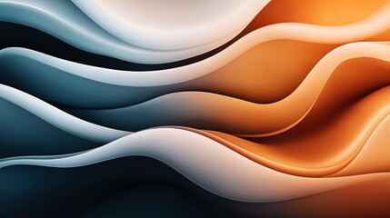 Wall Mural - Abstract 3D wave pattern with smooth curves in blue and orange gradient colors creating a fluid and dynamic design.