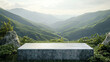 © RaverG - Tranquil scenic view of a concrete slab amidst lush green hills and majestic mountains under a calm sky.